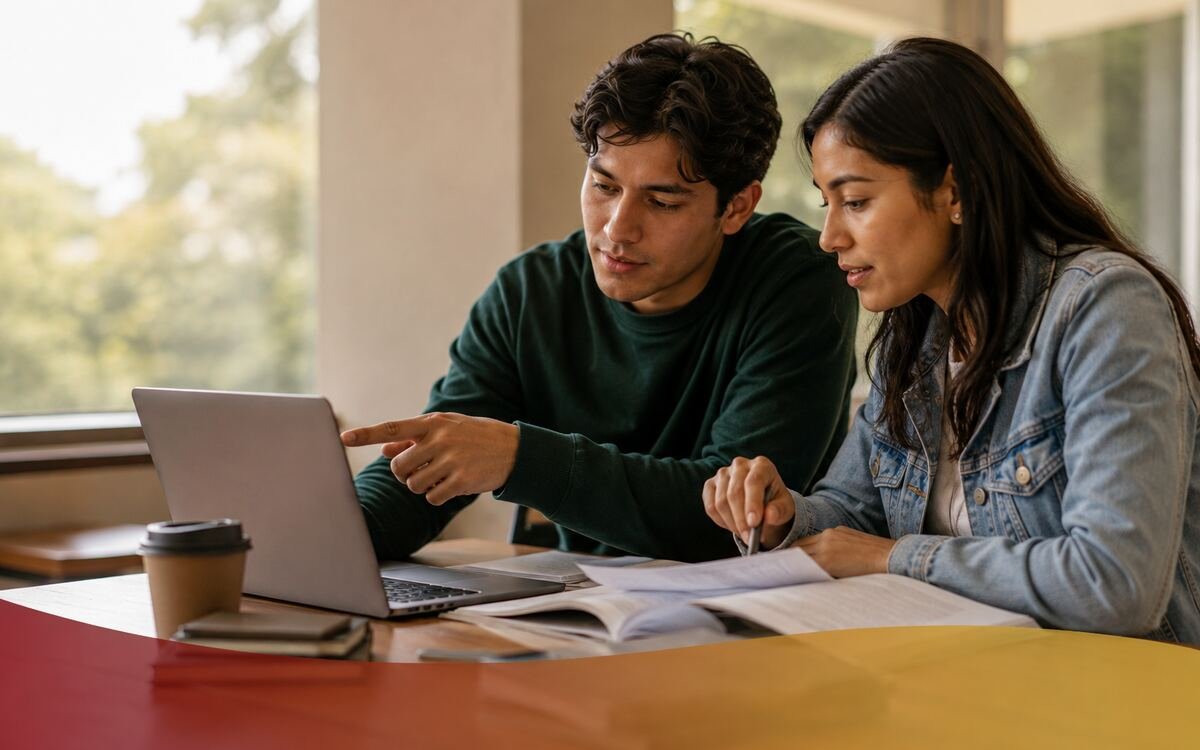 Estudiantes de la Licenciatura en Contabilidad de CESCO revisando información financiera