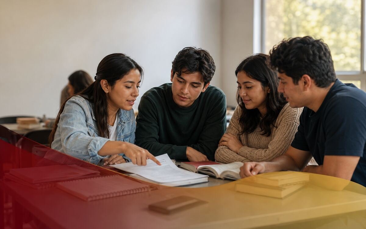 Estudiantes de la Licenciatura en Pedagogía de CESCO trabajando en equipo